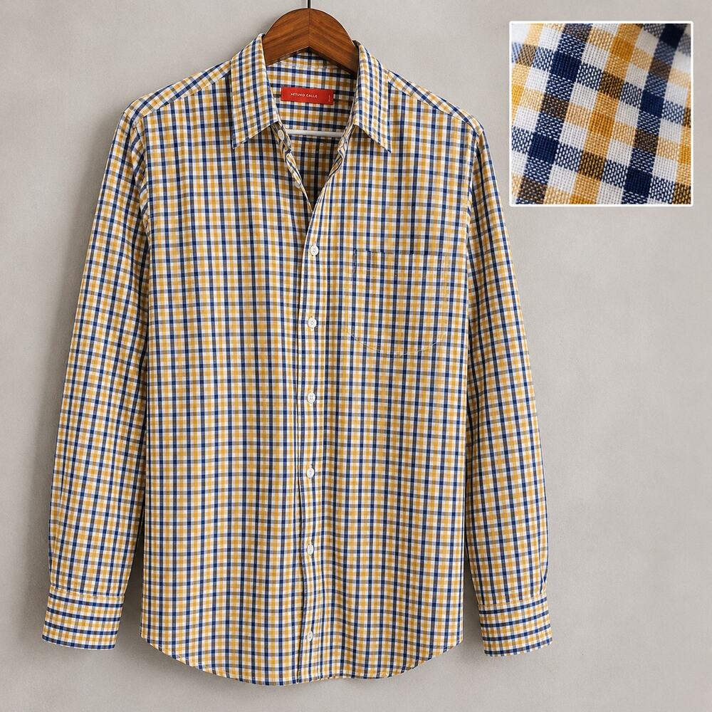 Arturo Calle Woven Plaid Button Up Quiet Luxury Preppy Shirt Small Minimalist